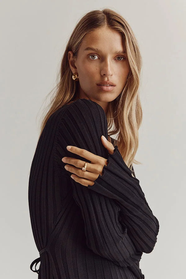 Roayaxa | Robe midi tricotée col V pour femmes