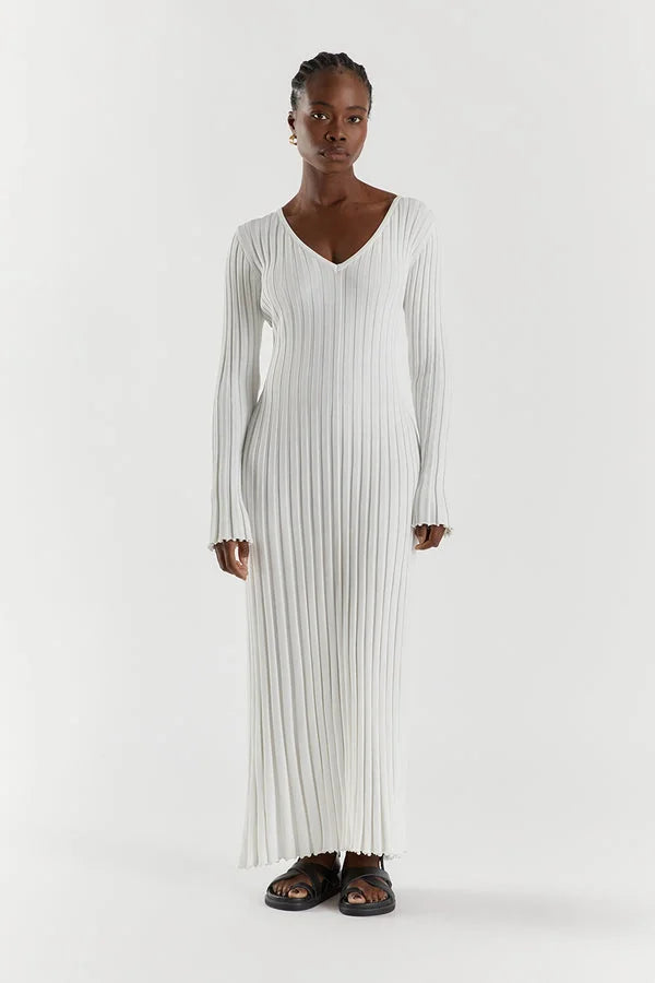 Roayaxa | Robe midi tricotée col V pour femmes