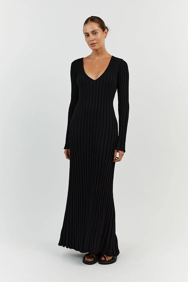 Roayaxa | Robe midi tricotée col V pour femmes