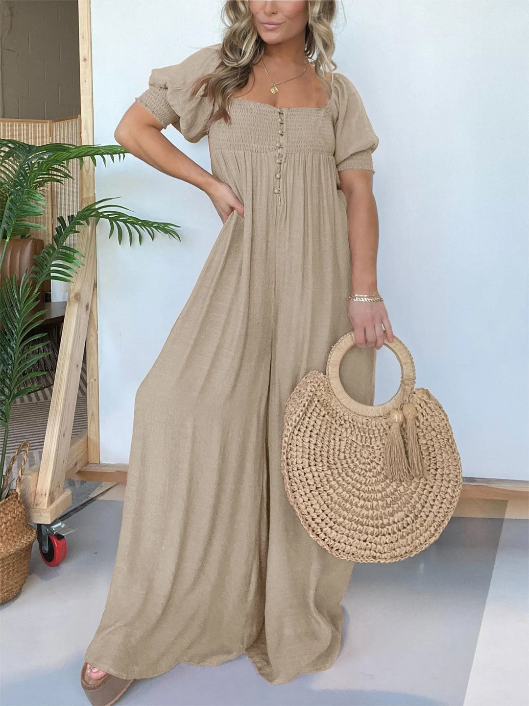 Rielleaxa | Robe de femme avec corsage smocké Bouton