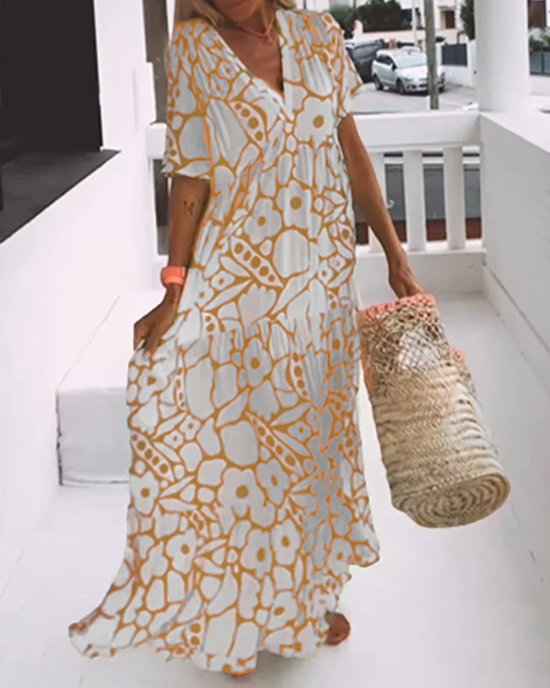 Leeva | Robe décontractée avec décolleté en V et imprimé