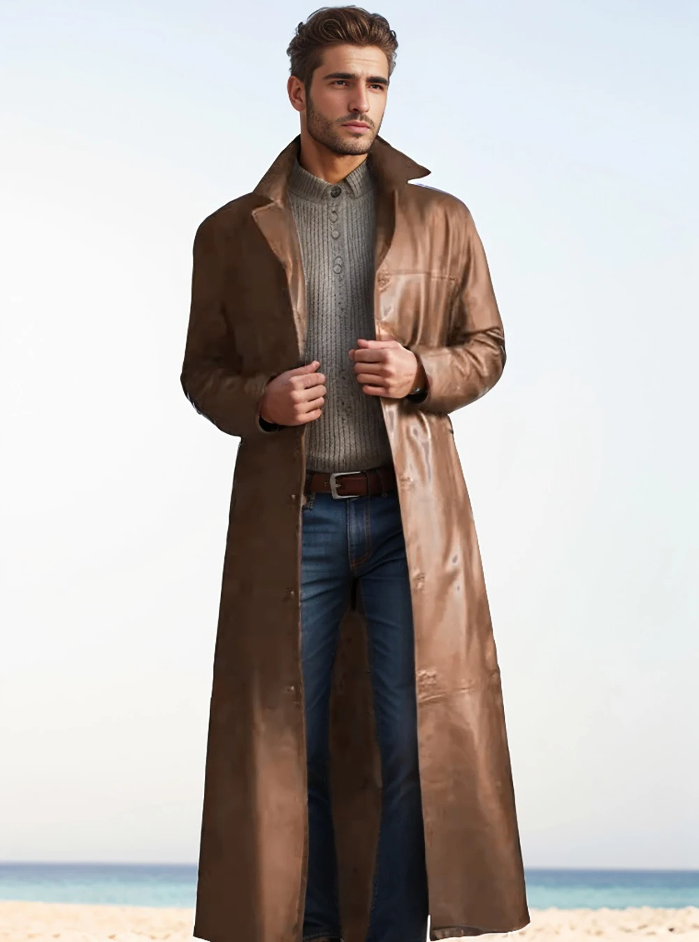 Noinan | Manteau long en cuir homme