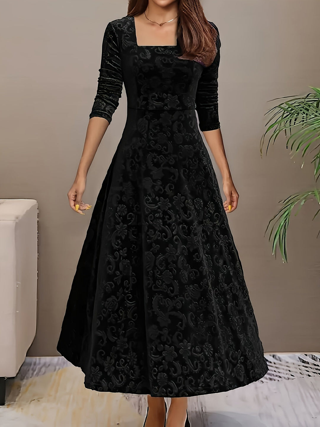 Laenasa | Robe formelle en velours floral pour femmes