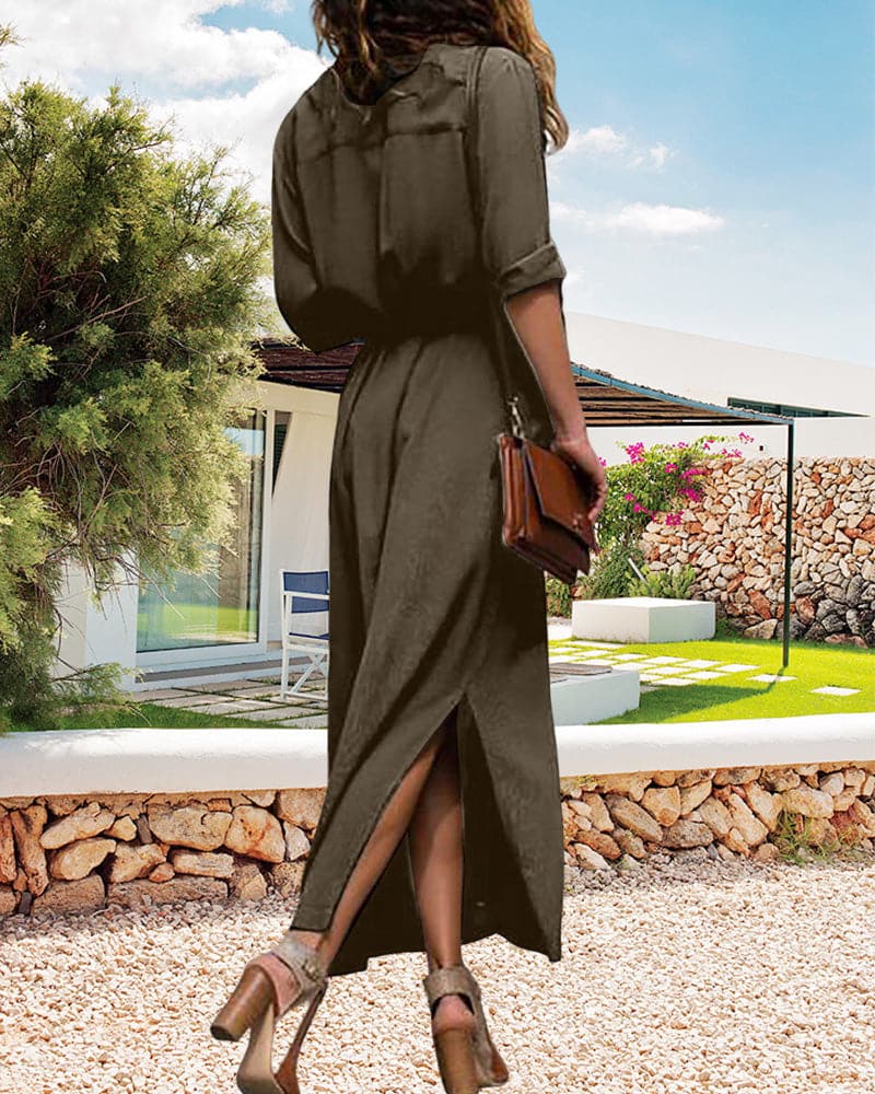 Reriala | Robe longue à manches longues ceinturée pour femmes