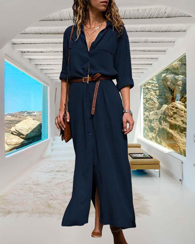 Reriala | Robe longue à manches longues ceinturée pour femmes