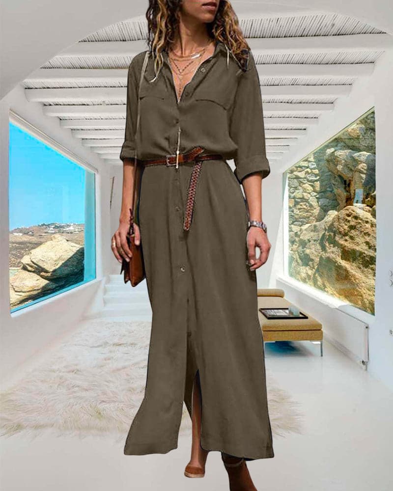 Reriala | Robe longue à manches longues ceinturée pour femmes