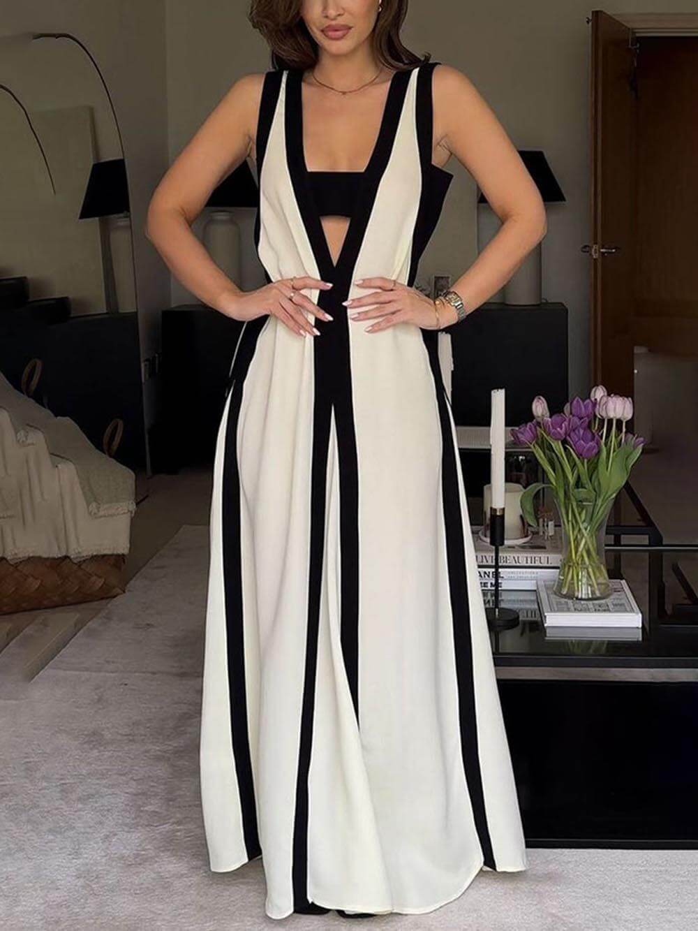 Laarara | Robe Bicolore à Col V Réversible pour Femmes