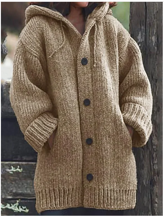 Luosiara | Cardigan tricoté à capuche et à boutons