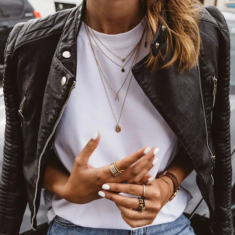 Noaynexa | Veste motarde en similicuir noir pour femmes