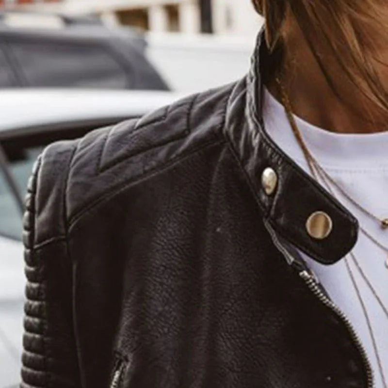 Noaynexa | Veste motarde en similicuir noir pour femmes