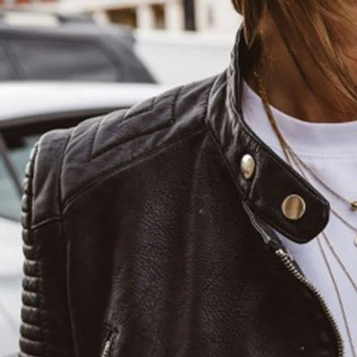 Noaynexa | Veste motarde en similicuir noir pour femmes