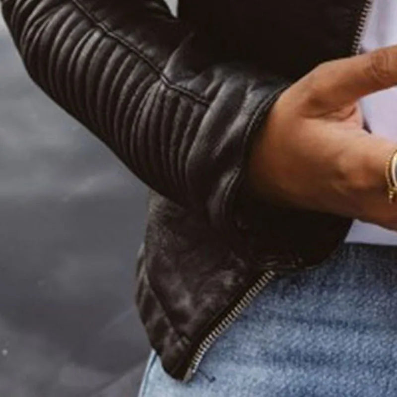 Noaynexa | Veste motarde en similicuir noir pour femmes