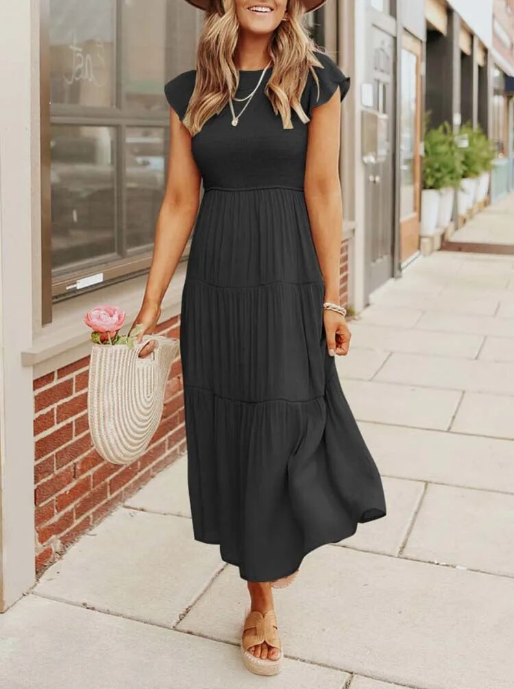 Veellera | Robe d'été élégante : détails de volants, poches