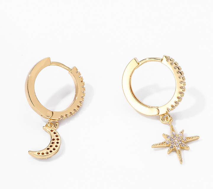 Leenasa | Boucles d'oreilles asymétriques étoile et lune à la mode