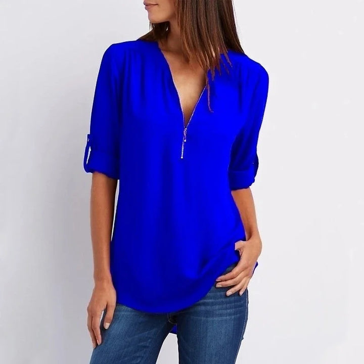 Vaosiala | Plus Size Blouse à manches 3/4 en vrac avec fermeture éclair