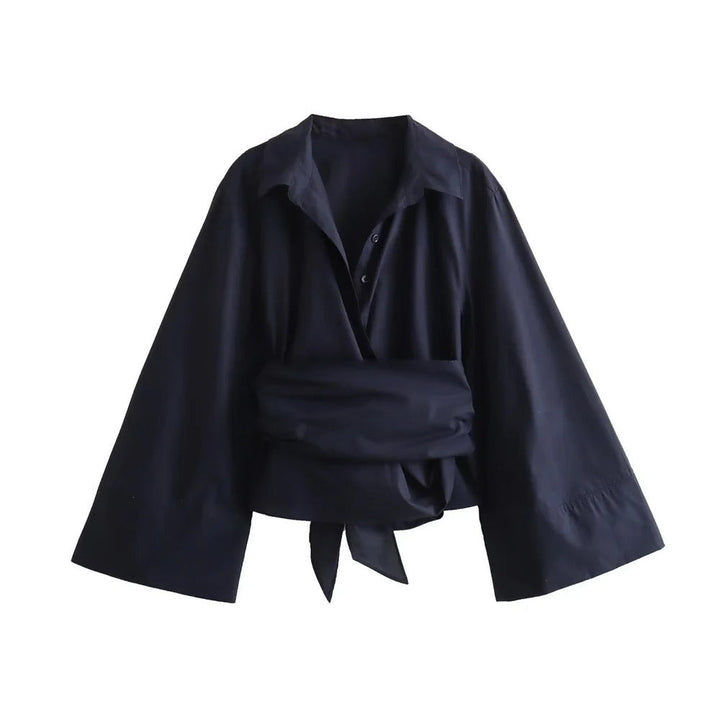Siina | Chemise ample et polyvalente à col polo et manches longues en popeline à double rabat pour femmes