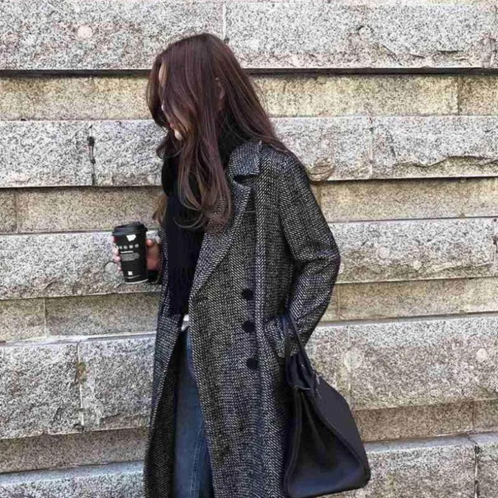 Ouna | Manteau Long En Laine À Carreaux Pour Femmes