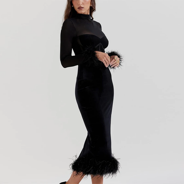 Roarraxa | Robe midi élégante avec plumes