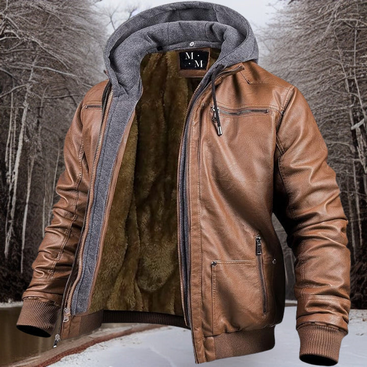 Naevam | Veste en cuir avec capuche pour hommes