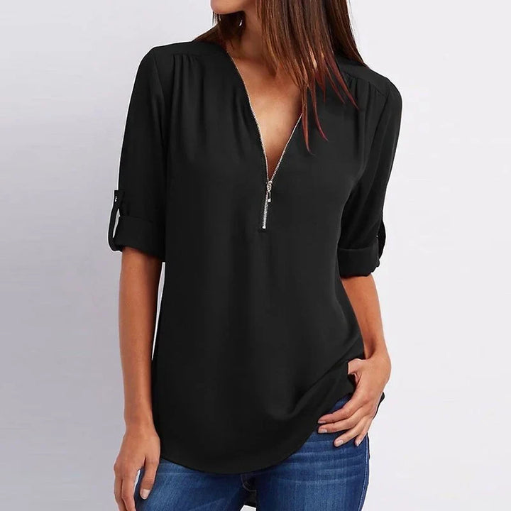 Vaosiala | Plus Size Blouse à manches 3/4 en vrac avec fermeture éclair
