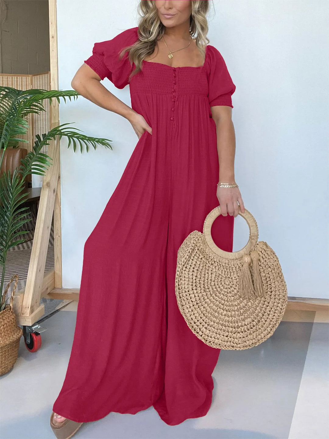 Rielleaxa | Robe de femme avec corsage smocké Bouton