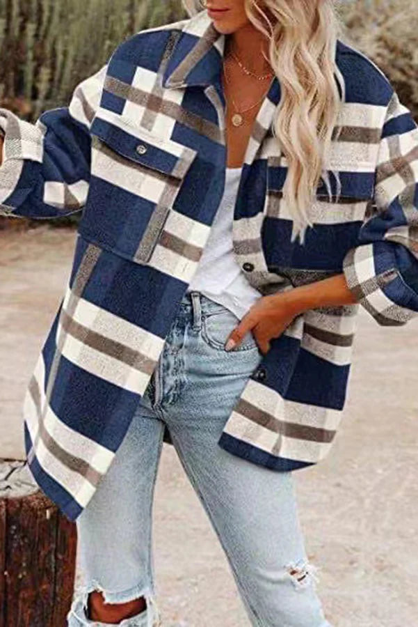 Soaynela | Veste à carreaux avec poches pour femmes