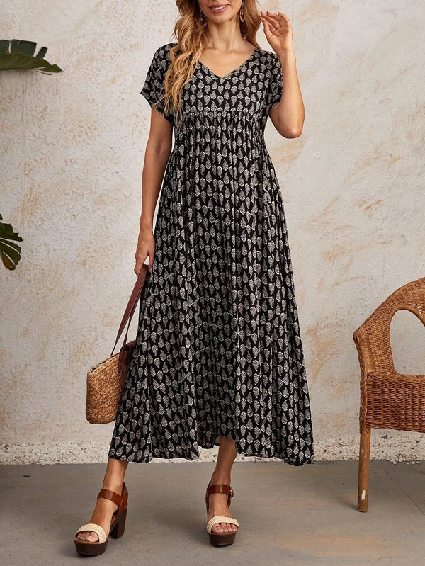 Luosiala | Robe à col V en lin et coton vintage