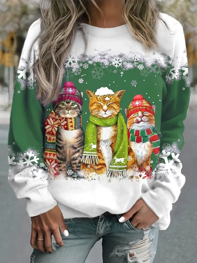 Riosiara | Pull Douillet Imprimé Chat pour Femmes