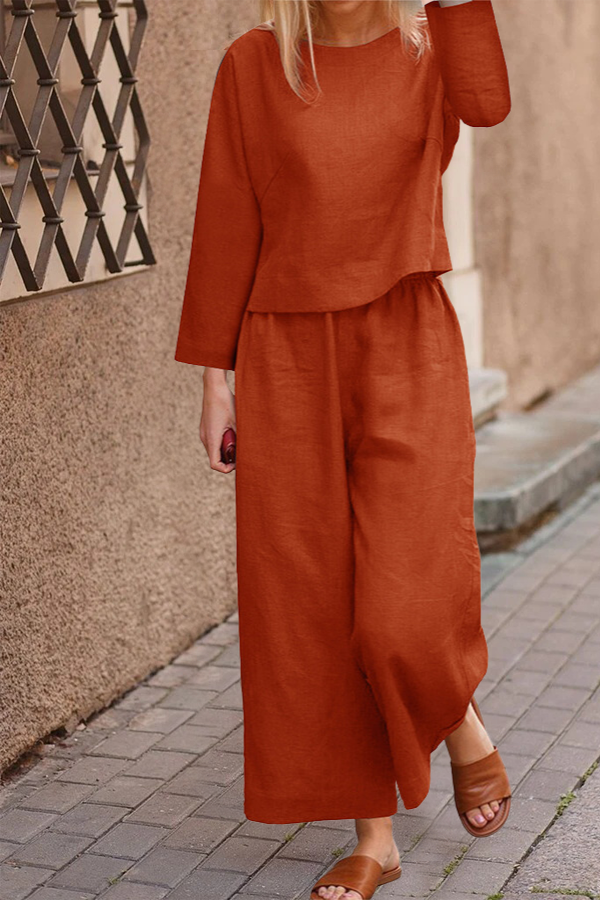 Liayaxa | Ensemble en lin aéré avec un haut à plusieurs couches et des jambes de pantalon larges
