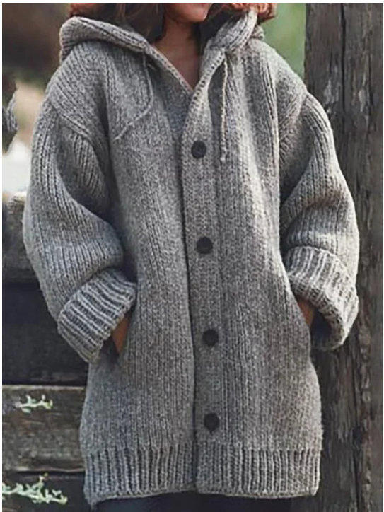 Luosiara | Cardigan tricoté à capuche et à boutons