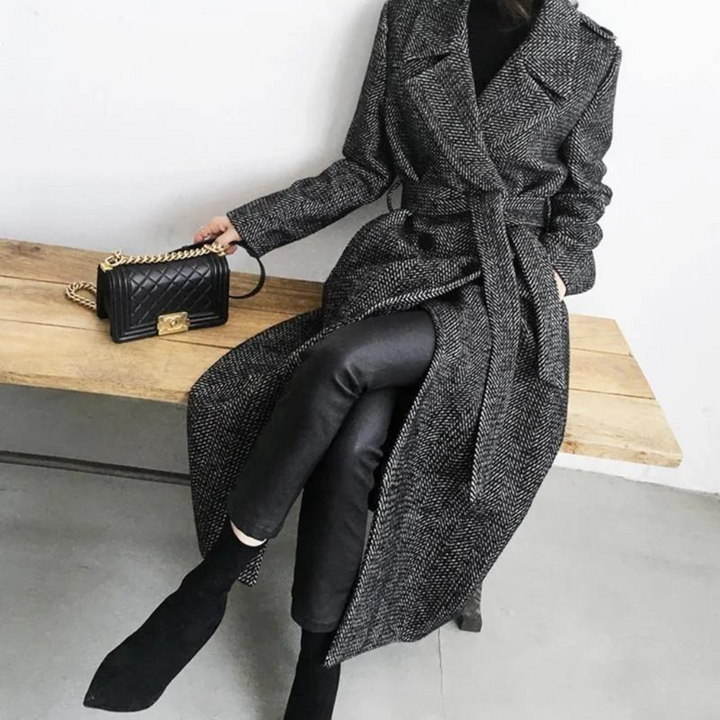 Ouna | Manteau Long En Laine À Carreaux Pour Femmes