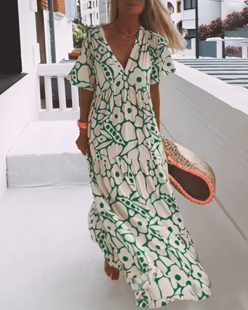 Leeva | Robe décontractée avec décolleté en V et imprimé