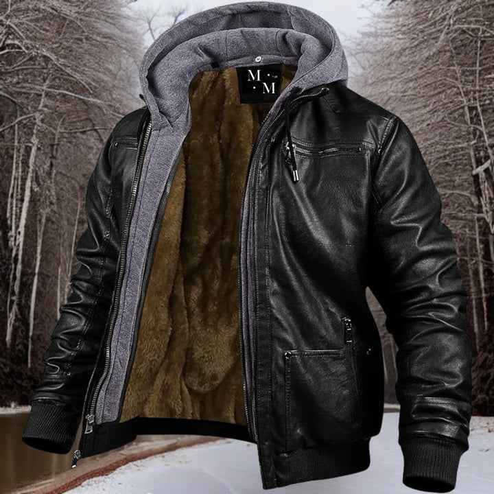 Naevam | Veste en cuir avec capuche pour hommes