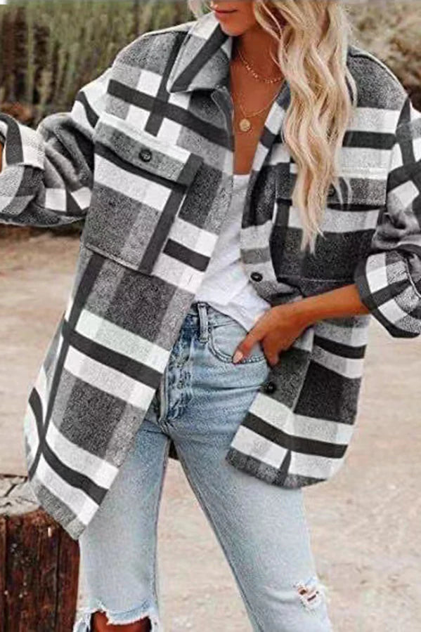 Soaynela | Veste à carreaux avec poches pour femmes