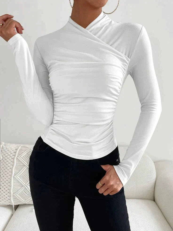 Oonna | Top blanc solide à manches longues sexy