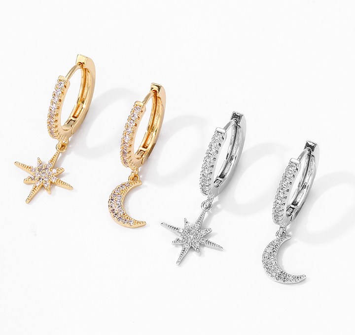 Leenasa | Boucles d'oreilles asymétriques étoile et lune à la mode