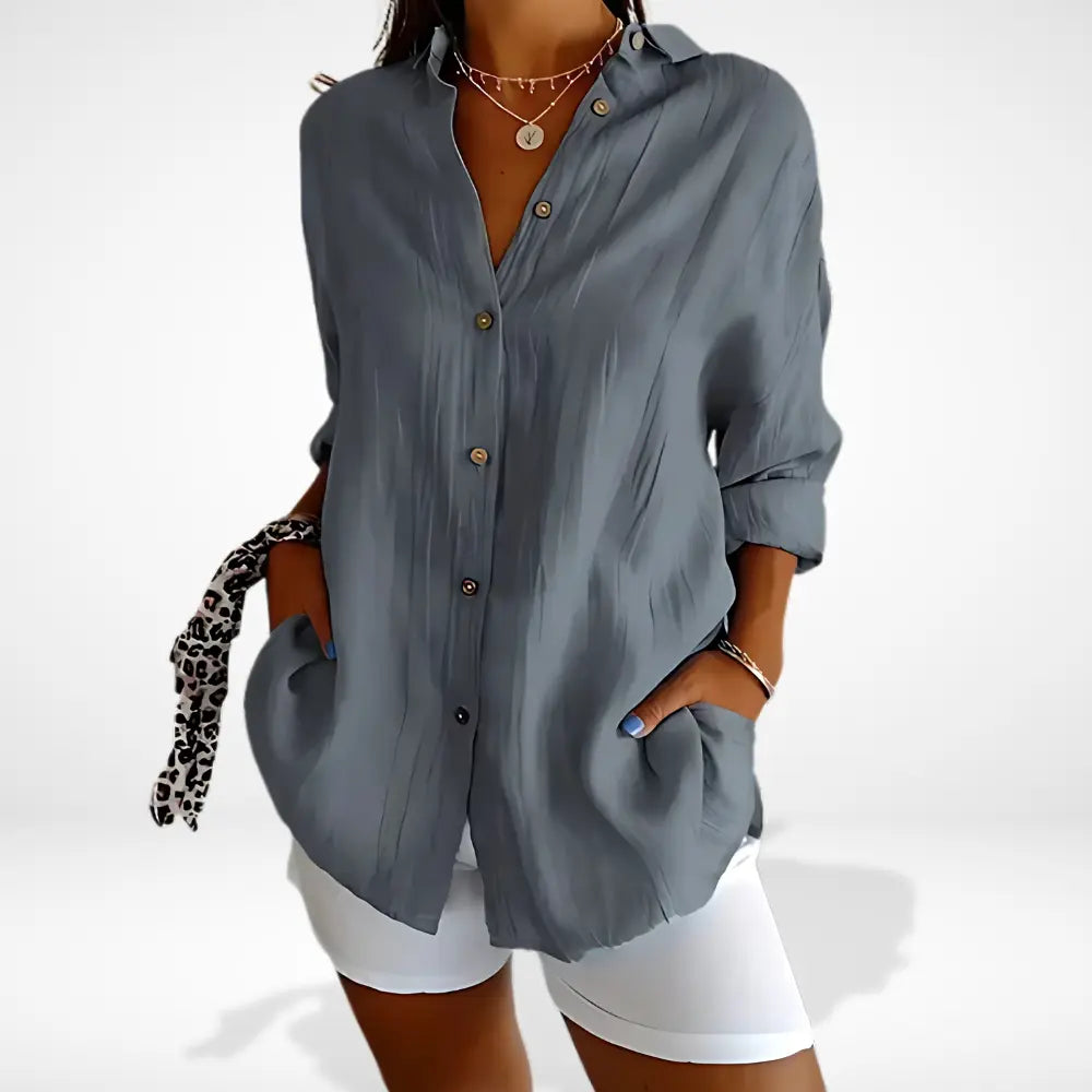 Muosiala ample boutonnée manches retroussées pour Femme – Marci