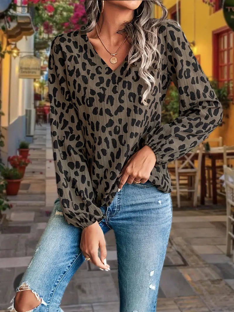 Seanaxa | Blouse avec col en V et imprimé léopard
