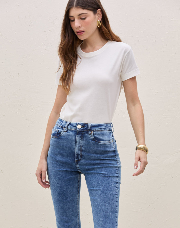 Roinana | Jean Droit Cropped Fendu pour Femmes