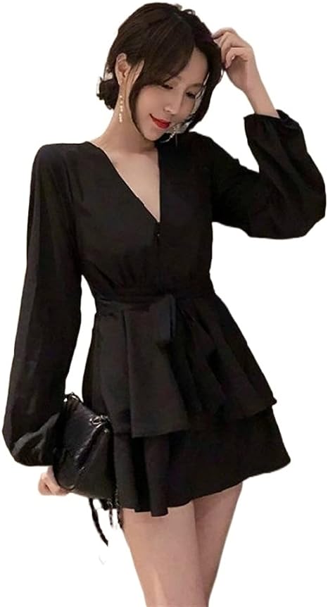 Laelleaxa | Robe à col en V et manches lanterne