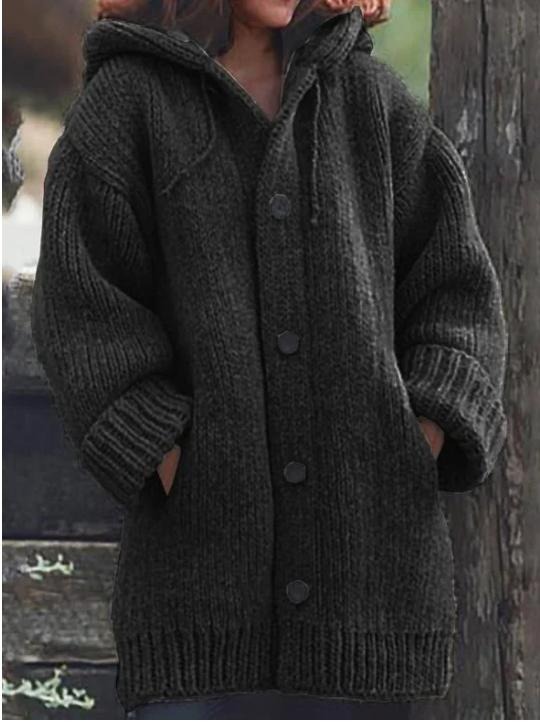 Luosiara | Cardigan tricoté à capuche et à boutons