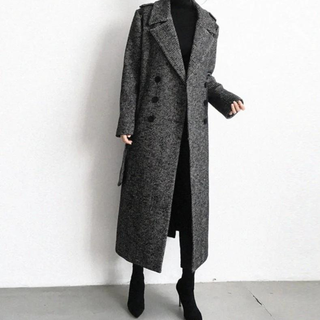 Ouna | Manteau Long En Laine À Carreaux Pour Femmes