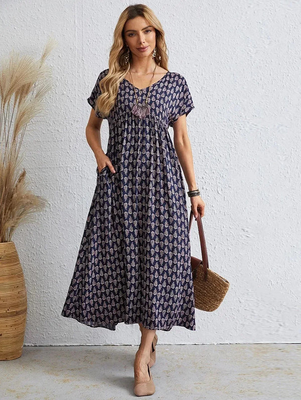 Luosiala | Robe à col V en lin et coton vintage