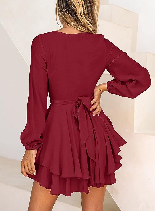 Laelleaxa | Robe à col en V et manches lanterne