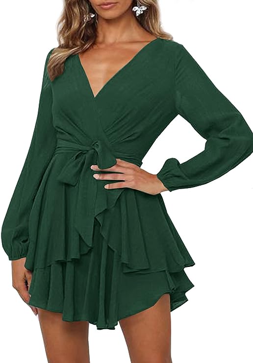 Laelleaxa | Robe à col en V et manches lanterne