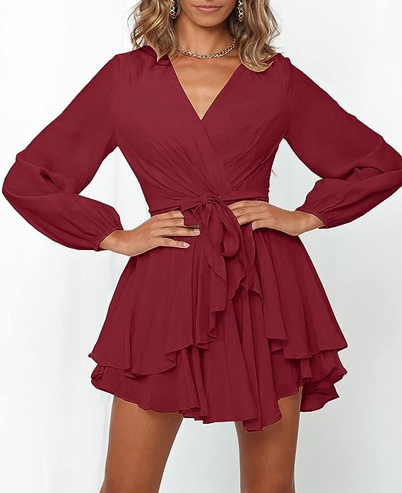 Laelleaxa | Robe à col en V et manches lanterne