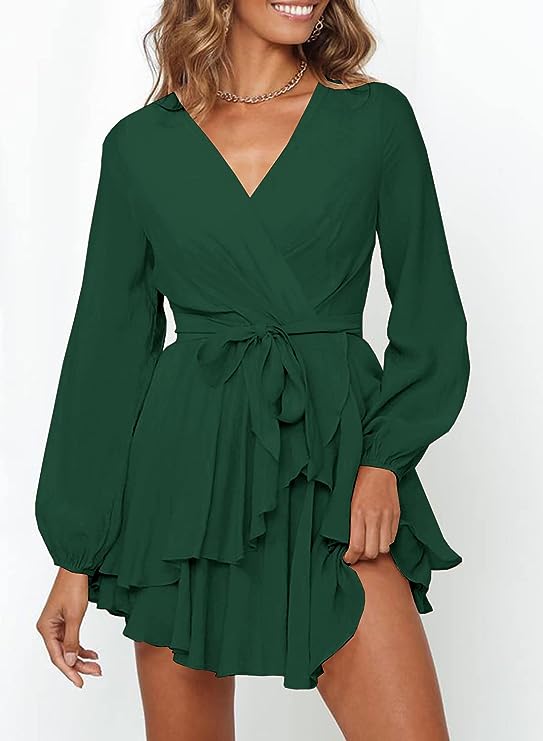 Laelleaxa | Robe à col en V et manches lanterne