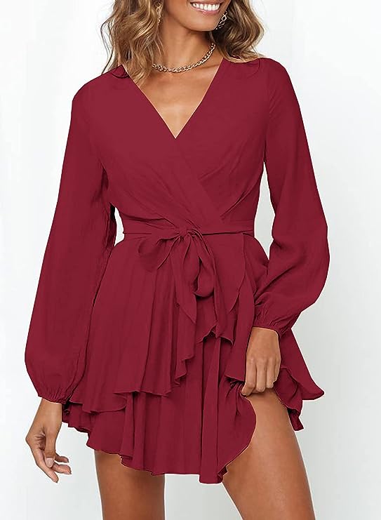 Laelleaxa | Robe à col en V et manches lanterne