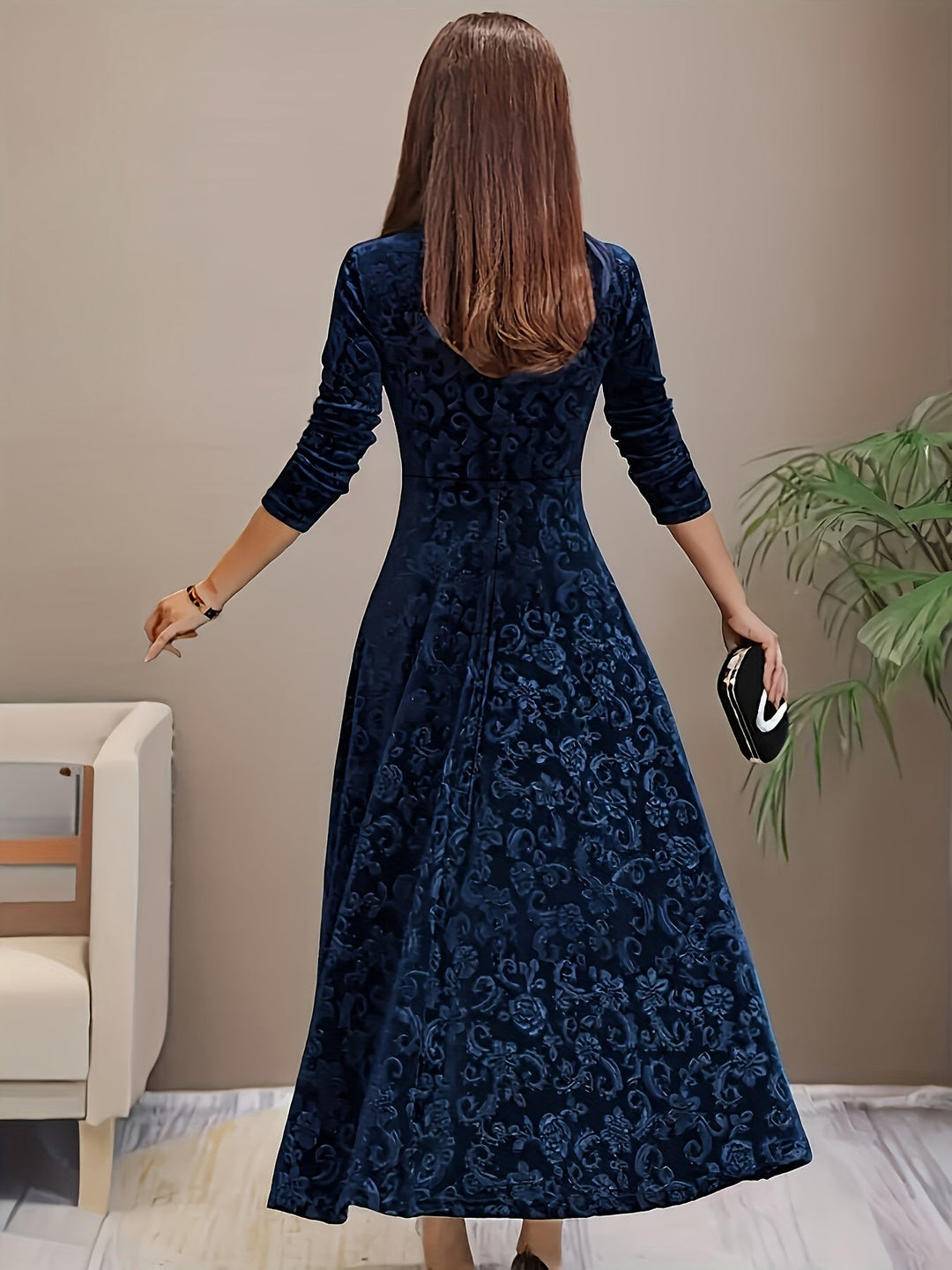 Laenasa | Robe formelle en velours floral pour femmes