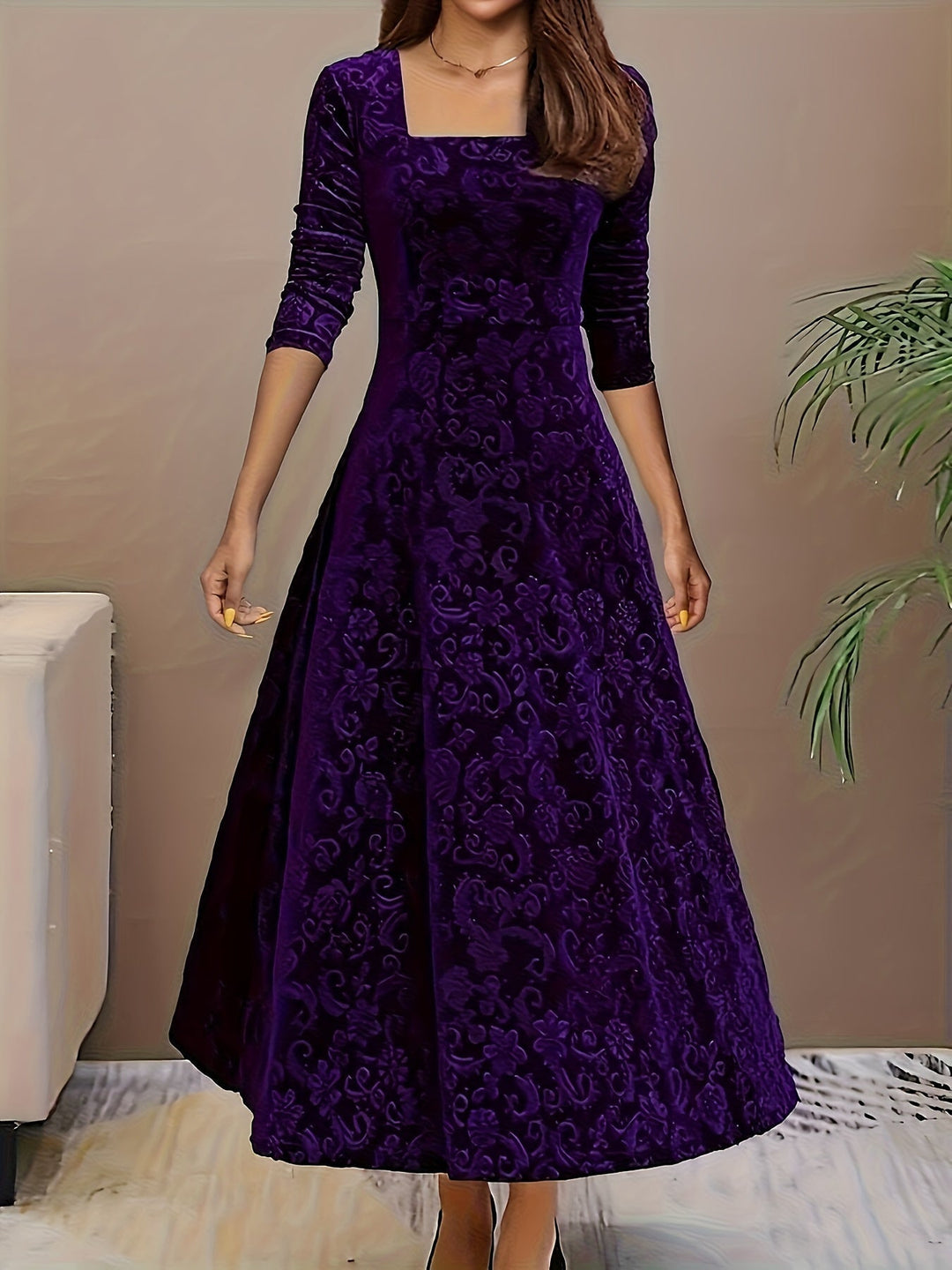 Laenasa | Robe formelle en velours floral pour femmes